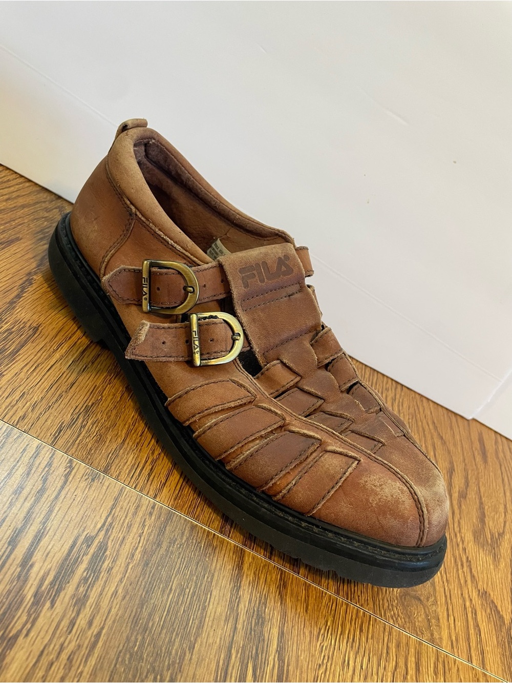 Vintage Y2K FILA Jesus Fisherman Sandals Men’s 9.5 Leather Made Brazil Woven